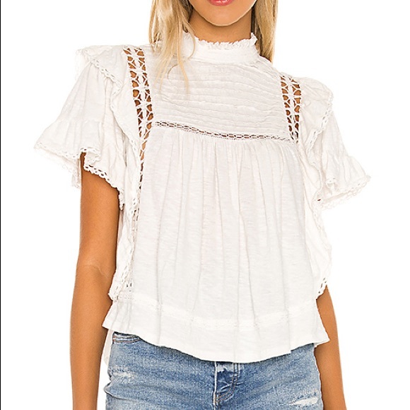 *SOLD* Free People Blue Ruffle Mock Neck Blouse - Picture 5 of 6